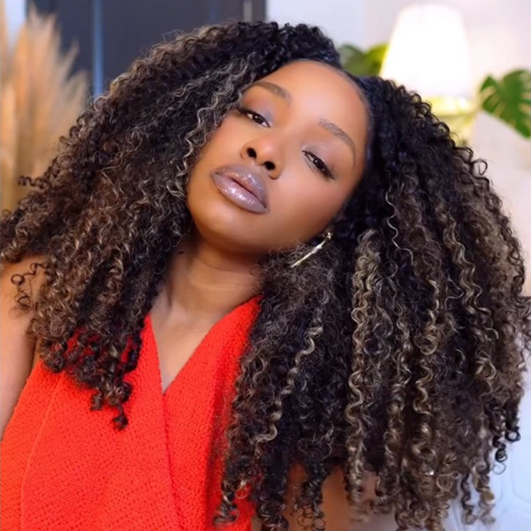 Highlight Kinky Curly Lace Frontal Human Hair Wigs for Women Honey Blonde Ombre Piano Color Wig - Rafarada