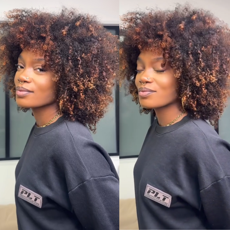 Vibrant Kinky Curly High-Definition Lace Wig Natural Black with Copper Highlights Hair - Rafarada