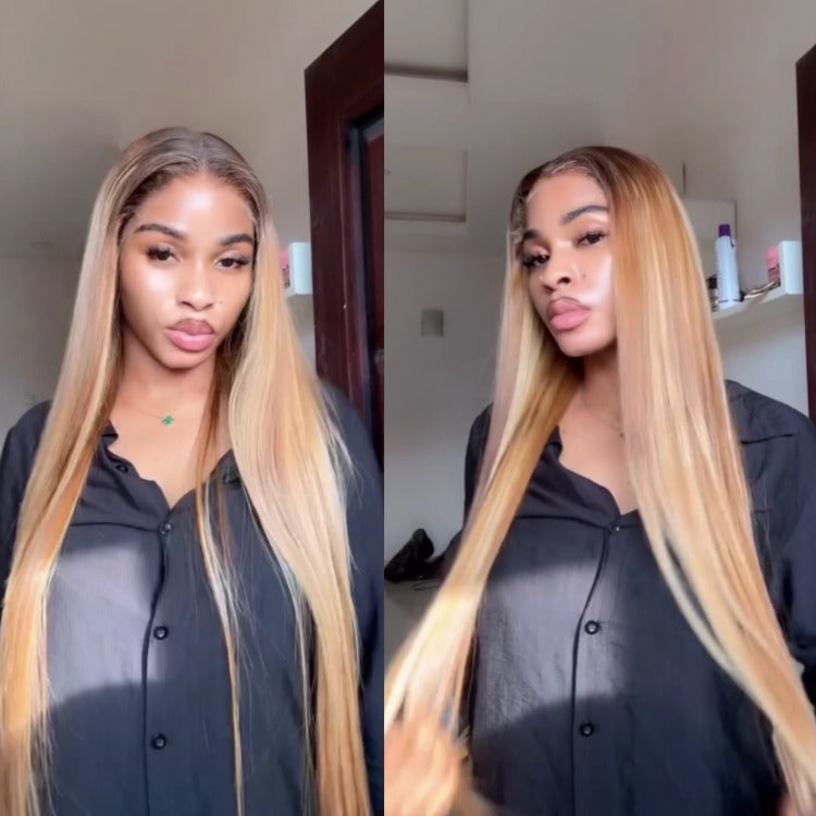 Highlight Color Straight Human Hair HD Lace Wig Pre Plucked Hairline For Woman - Rafarada