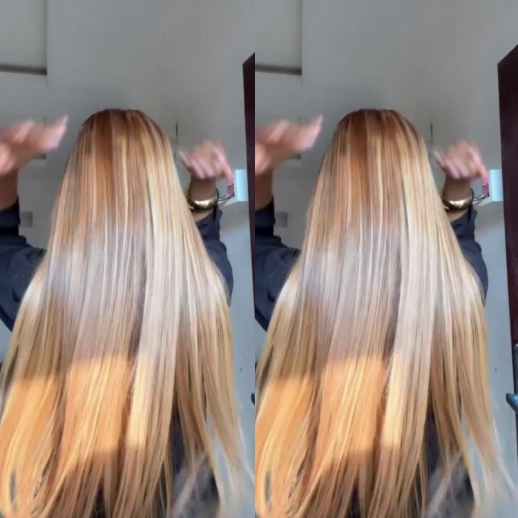 Highlight Color Straight Human Hair HD Lace Wig Pre Plucked Hairline For Woman - Rafarada