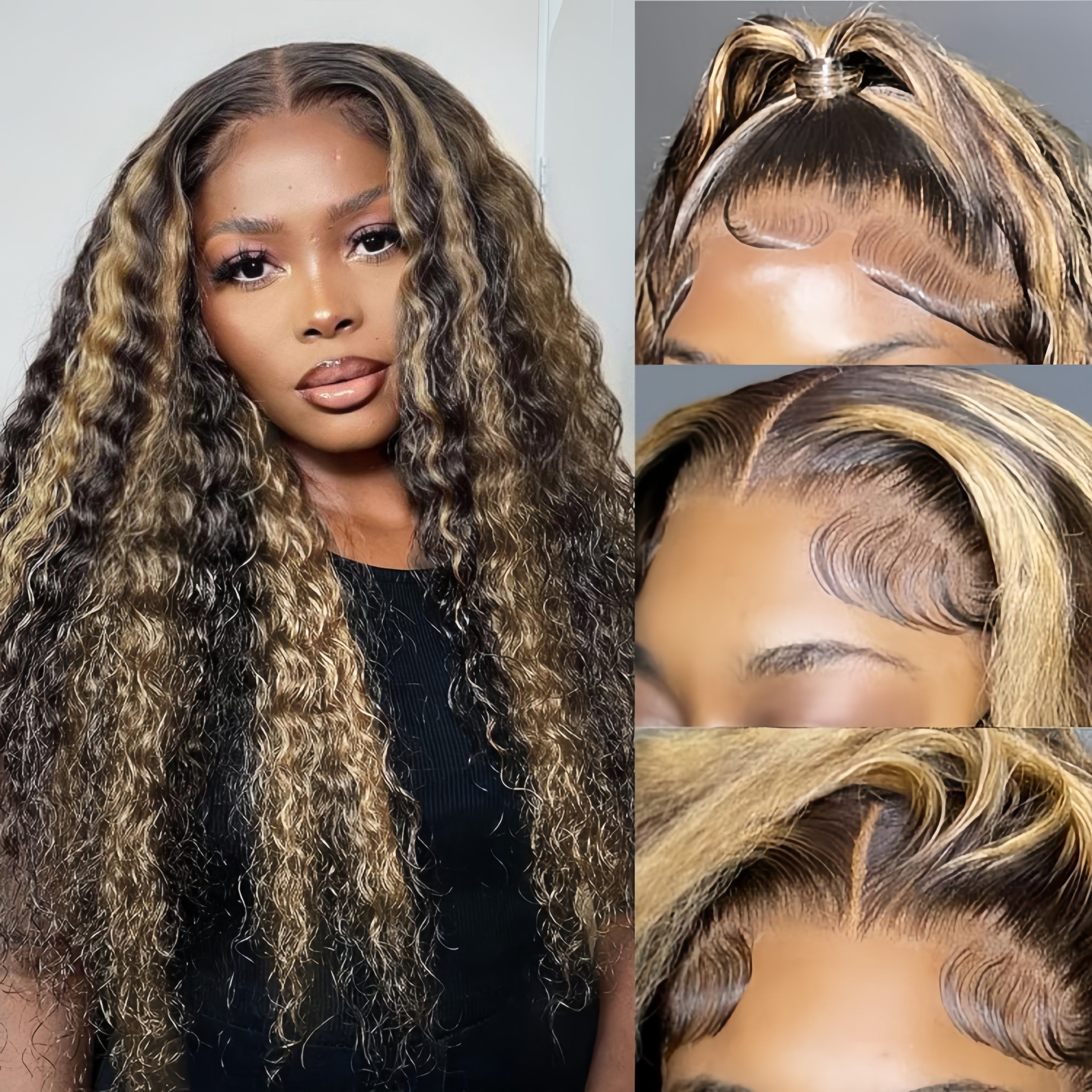 Highlight Deep Curly Human Hair Clear HD Transparent Lace Front Wigs - Rafarada