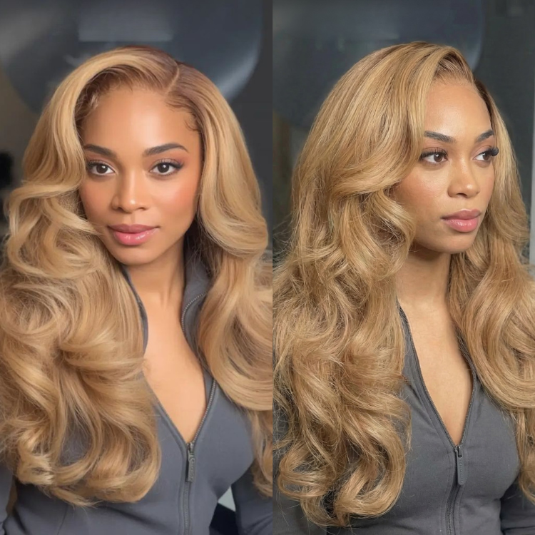 Honey Blonde Body Wave Lace Front Human Hair Wigs #27 Pre-Plucked Glueless HD Transparent Lace Wigs for Women - Rafarada