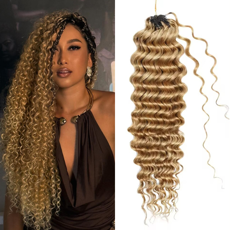 Honey Blonde Deep Curly Wave Crochet 100% Human Hair Extensions Pre-Looped for Black Women - Rafarada
