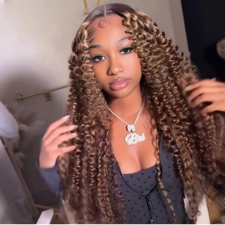 Ombre Brown Honey Blonde Color Loose Bouncy Curl Wave Lace Front Human Hair Wigs Pre-Plucked Hairline - Rafarada