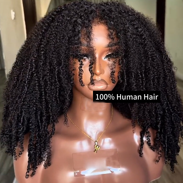 100% Human Hair Afro Coily Wig With 4C Edges High Density Kinky Curly Lace Wig - Rafarada