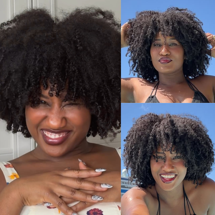 Natural Black Kinky Curly Bob Wig with Bangs Glueless Short Afro Curly Human Hair Wigs for Women - Rafarada