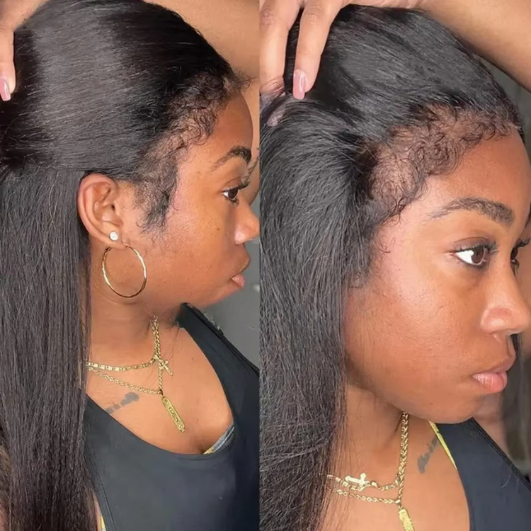 360 Lace Front Wig Natural Black High Density Human Hair Wig Kinky Straight Hair 360 Full Lace Perimeter Wig for High Bun & Ponytail - Rafarada