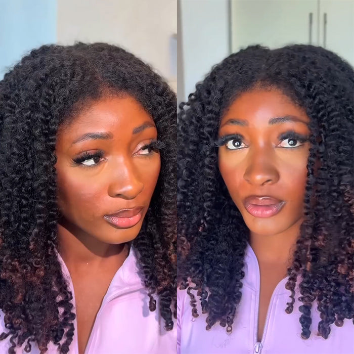 Realistic Kinky Coily Curly Human Hair Wig Glueless HD Lace Wig Ombre Reddish Brown Color Wig - Rafarada