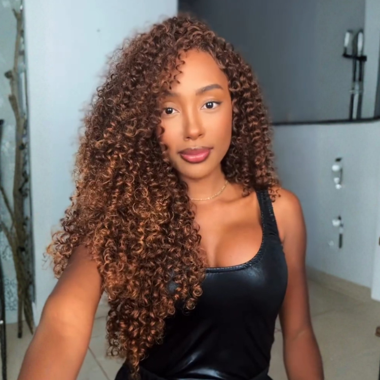Mixed Golden Brown Kinky Curly Lace Wig Honey Brown 13x4 Lace Frontal Human Hair Wigs with Baby Hair - Rafarada