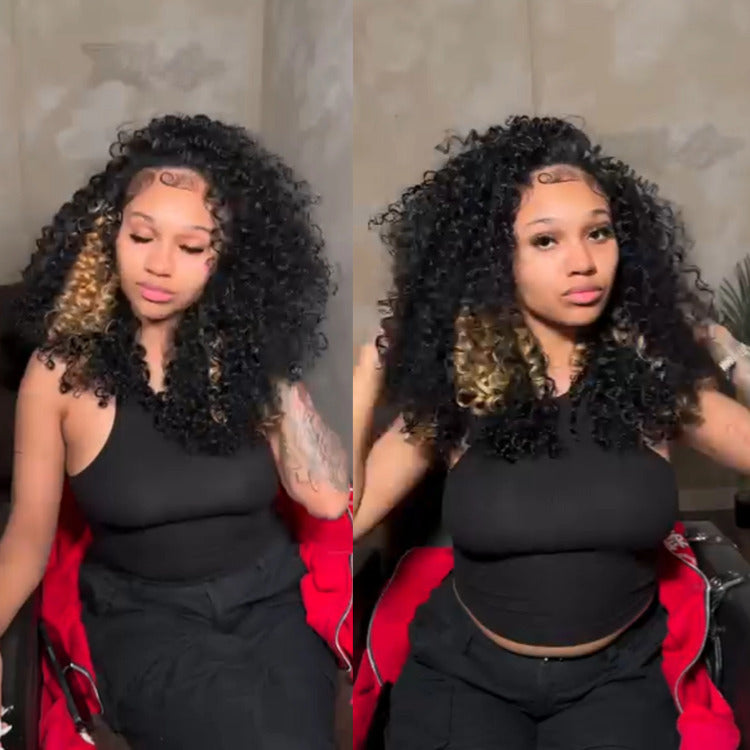 Blonde Highlight Color Kinky Curly Wave Wig Real HD 13x4 Lace Front Human Hair Wigs - Rafarada