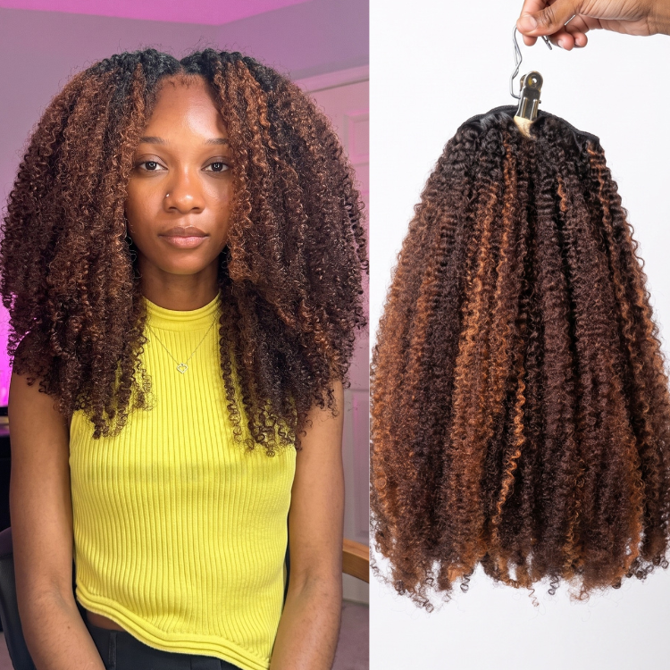 Highlight Afro Kinky Curly Human Hair Bundles 1B/30 Ombre Brown Kinky Coily Weave - Rafarada