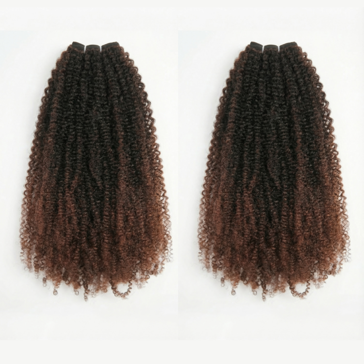 Ombre Brown Kinky Curly Human Hair Bundles 1B/30 Two Tone Afro Kinky Curly Weave 2/3/4 Bundles Deals Human Hair Extensions- Rafarada