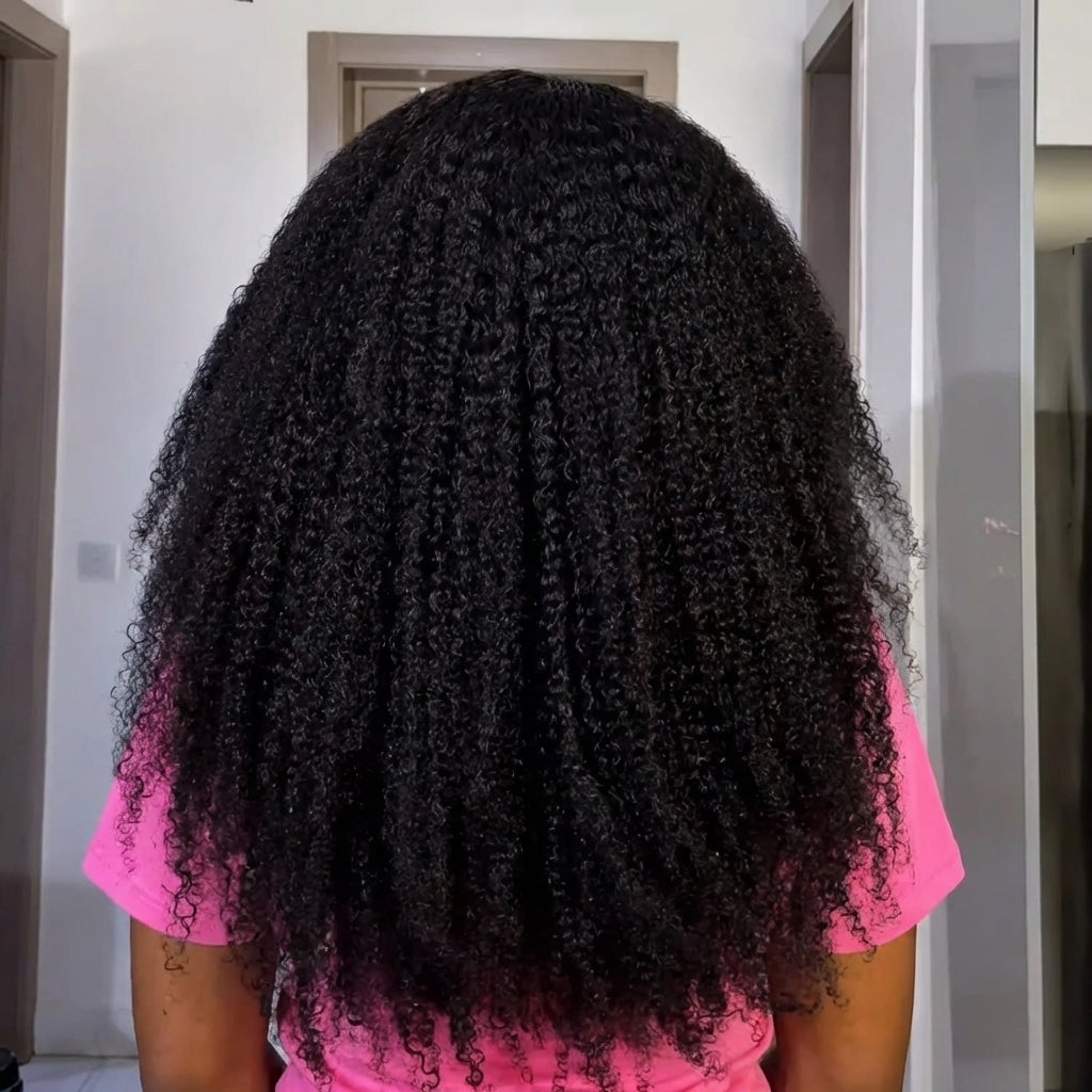 Kinky Curly Lace Front Human Hair Wigs Natural Black HD Transparent Lace Frontal Volume Wig 100% Human Hair Wigs for Women - Rafarada