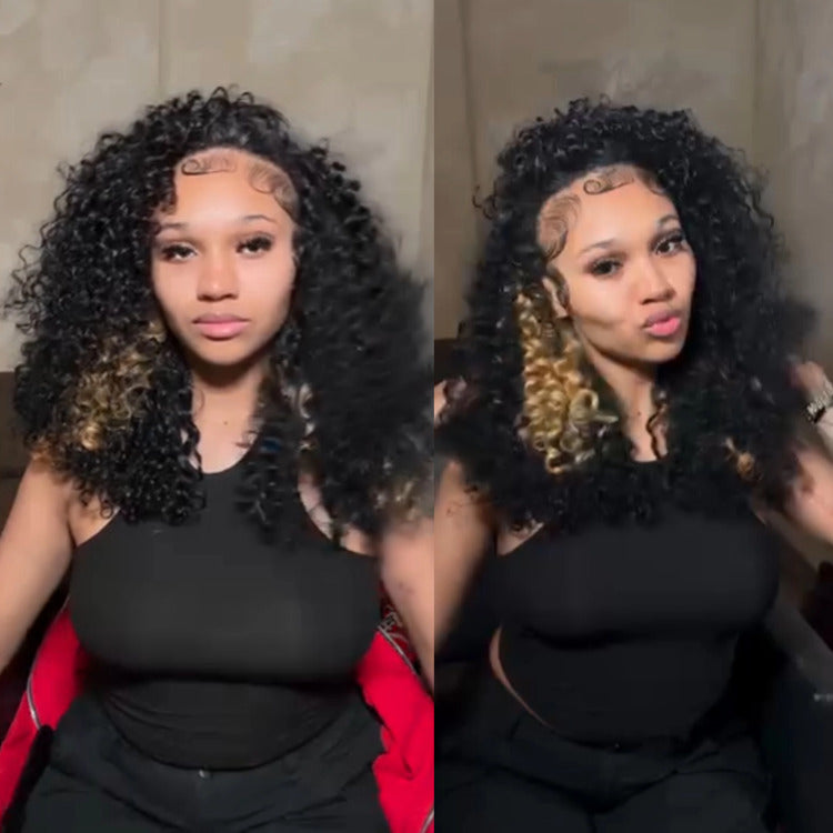 Blonde Highlight Color Kinky Curly Wave Wig Real HD 13x4 Lace Front Human Hair Wigs - Rafarada