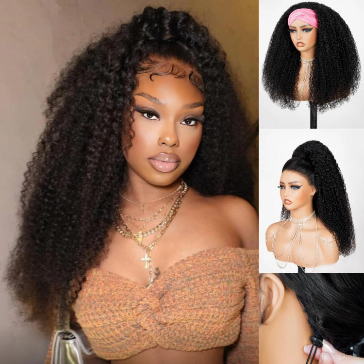 3-In-1 Half Wig 200% Density Kinky Curly Glueless Flexi-Fit Drawstring Wig - Rafarada