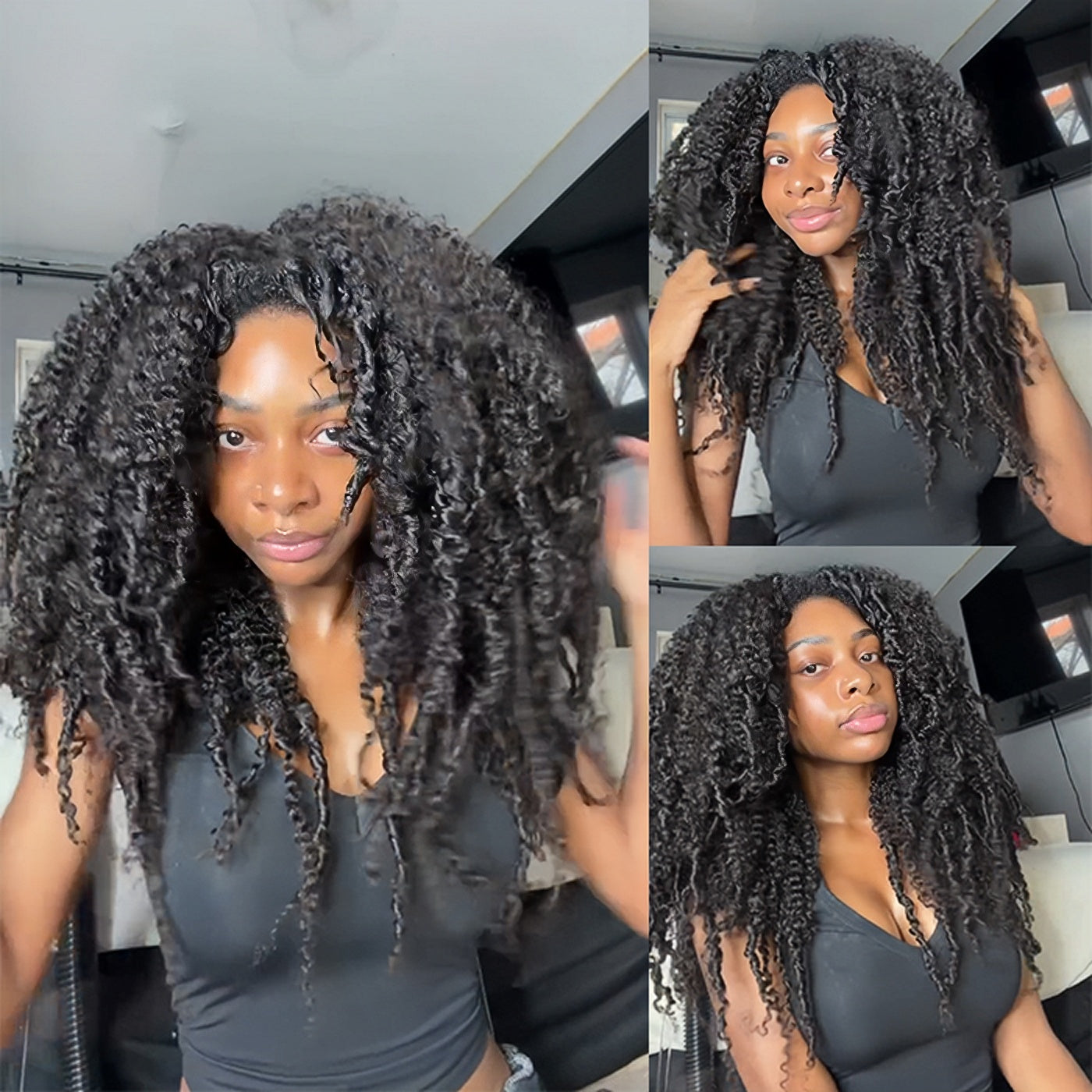 Natural Black Kinky Curly Lace Wig Human Hair Wigs for Black Women Natural Black Bohemian Curly Wig High Density Long Big Bouncy Coily Hair - Rafarada