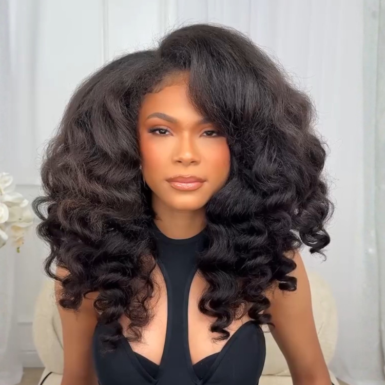 Big Bouncy Yaki Hair Glam Wig 100% Human Hair Natural Black Afro Kinky Curl Wig - Rafarada