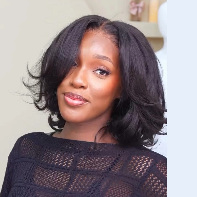 Glueless Layered Bob Body Wave Wig Natural Black Beginner Friendly Human Short Bob Wig- Rafarada