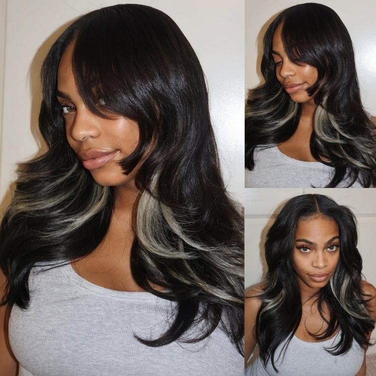 Blonde Highlight Hair Lace Front Wig Layered End Curl Human Hair - Rafarada