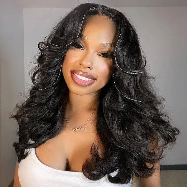 Layered Cut Pre-bleached Wear Go Wigs Face-Framing Body Wave Human Hair Wigs - Rafarada