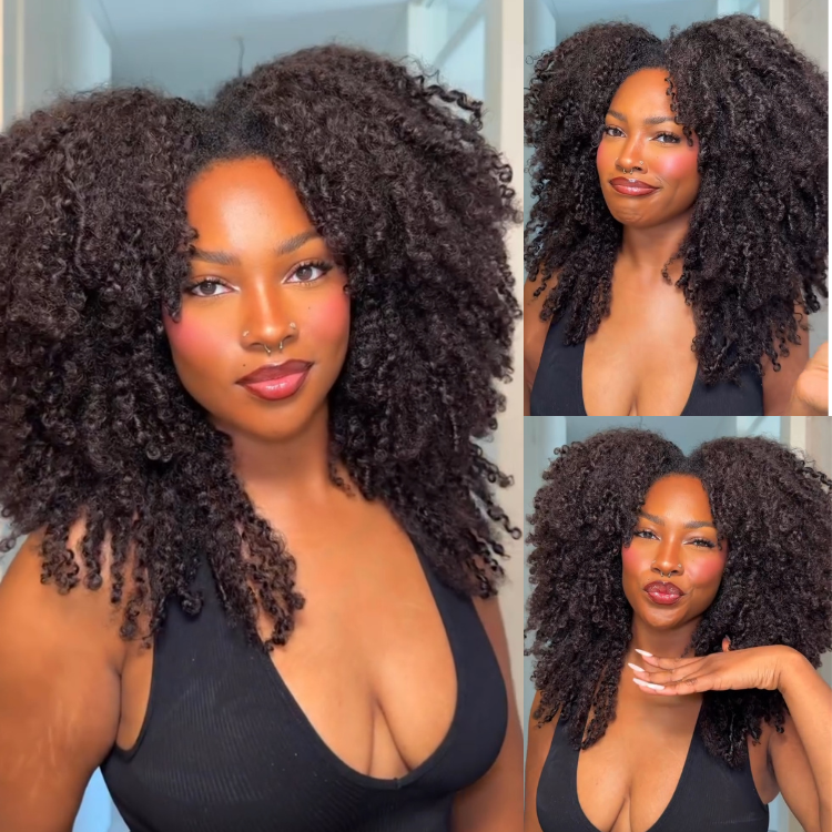Pre-Layered Low Maintenance Kinky Curly Glueless Wig 3D Layered Afro Kinky Curly Human Hair - Rafarada