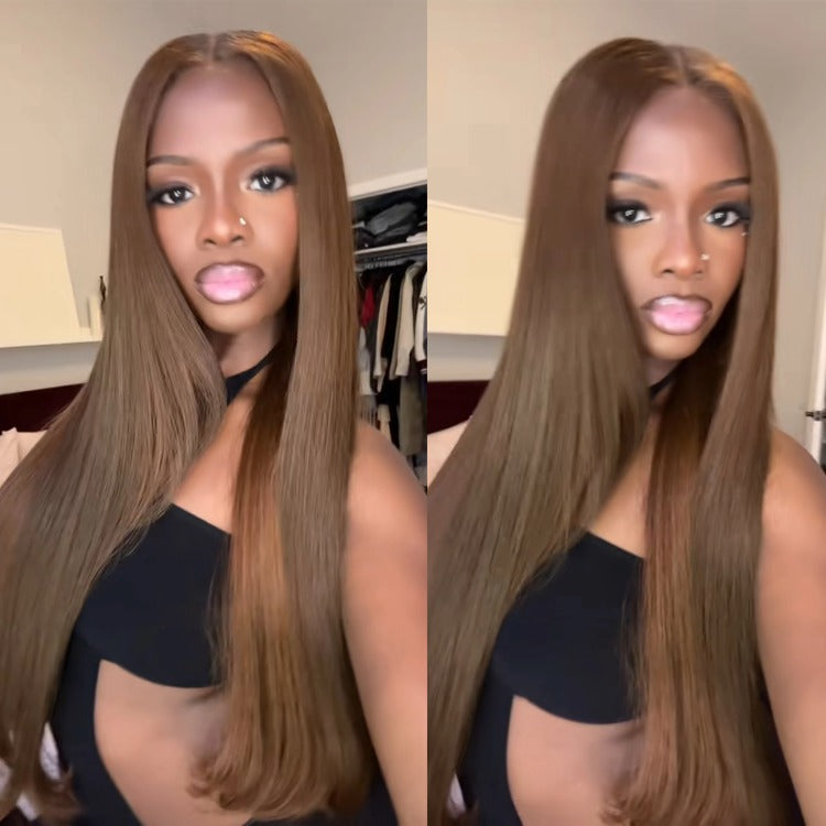 Light Brown Straight Human Hair Lace Wig Sleek 100% Real Human Hair- Rafarada