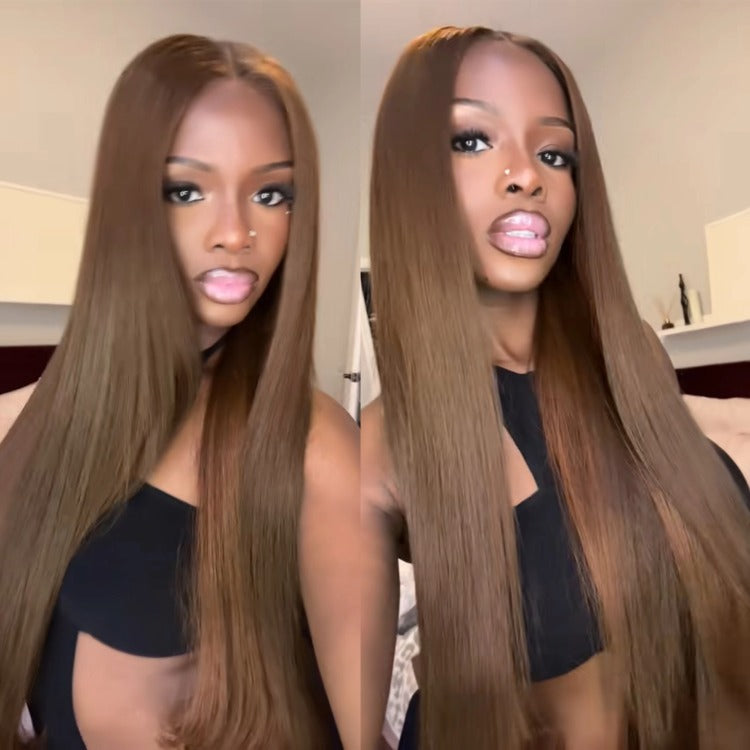 Light Brown Straight Human Hair Lace Wig Sleek 100% Real Human Hair- Rafarada