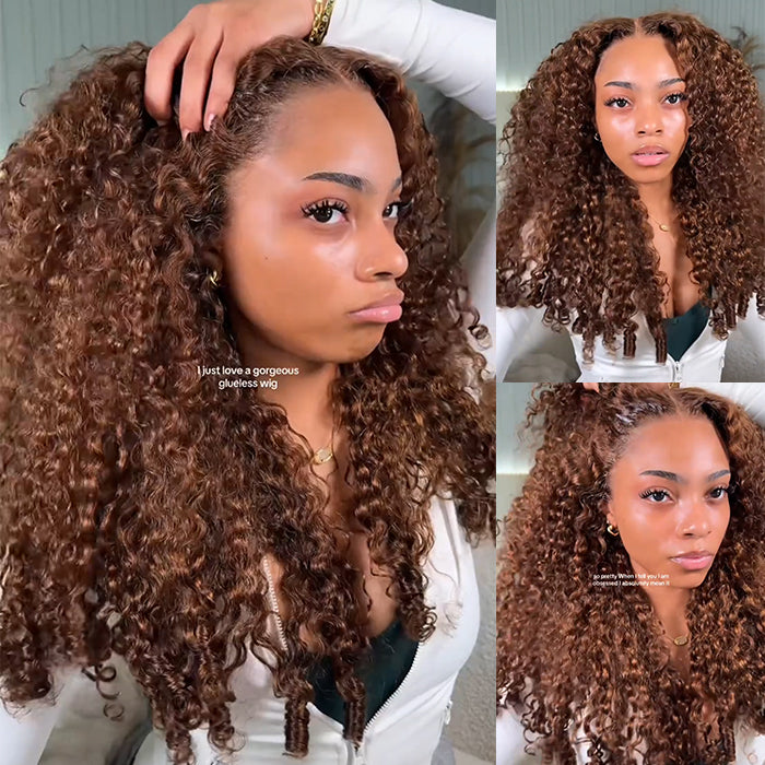 Light Brown Color Burmese Curly Lace Frontal Human Hair Wigs Tail Curl Wig With Baby Hair - Rafarada
