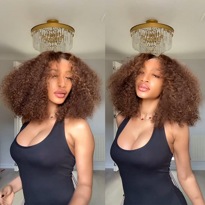 Light Brown Color Kinky Curly Human Hair Wig Glueless HD Lace Front Human Hair Wig Natural Hairline For Woman- Rafarada