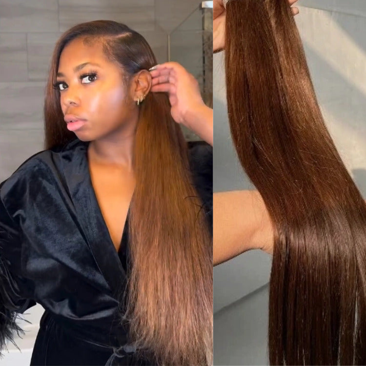 Light Brown Color Straight Human Hair Clip-Ins Soft & Thick Instantly Longer Hair- Rafarada