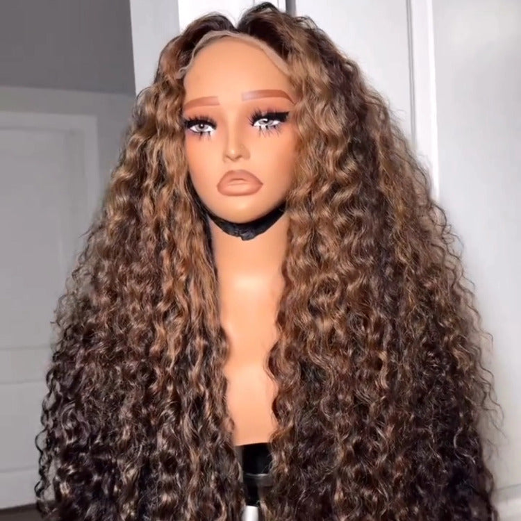 Highlight Golden Color Glueless Lace Front Wig Human Hair Deep Wave Wigs  - Rafarada