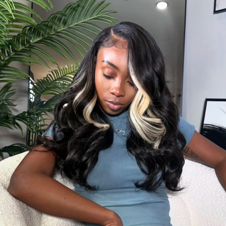Light Blonde Mix Black Body Wave Human Hair Wig Glueless Lace Colord Wig - Rafarada