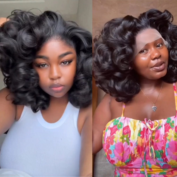 Loose Wave Bob Wig Natural Black Short Bob Glueless Human Hair Lace Wig for Beginner - Rafarada