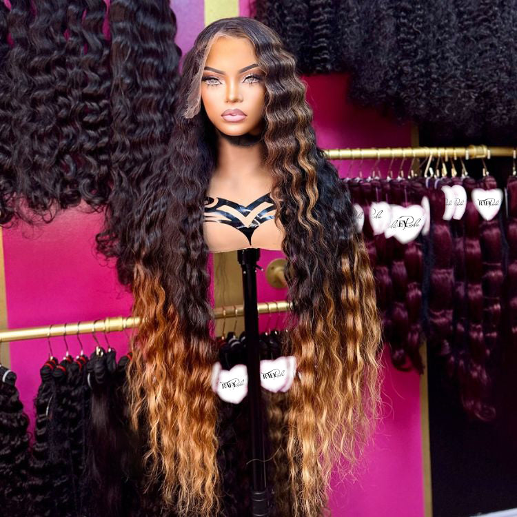 13x4 Long Loose Deep Wave Ombre Blond Highlight Wig Colored Human Hair Wigs - Rafarada