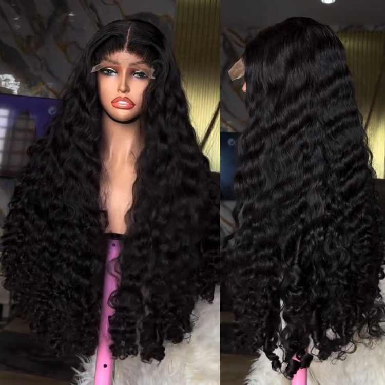 Natural Black Loose Burmese Curls Wig Glueless Middle Part Curly Wig Bouncy Romance Curls Human Hair  for Women - Rafarada