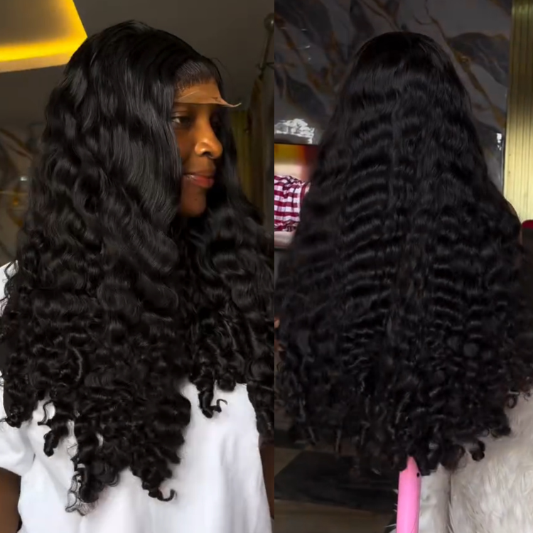 Natural Black Loose Burmese Curls Wig Glueless Middle Part Curly Wig Bouncy Romance Curls Human Hair  for Women - Rafarada