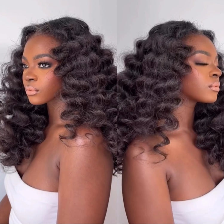 Natural Black Loose Deep Wave Lace Front Human Hair Wigs High Density Bouncy Loose Wave Frontal Wig - Rafarada