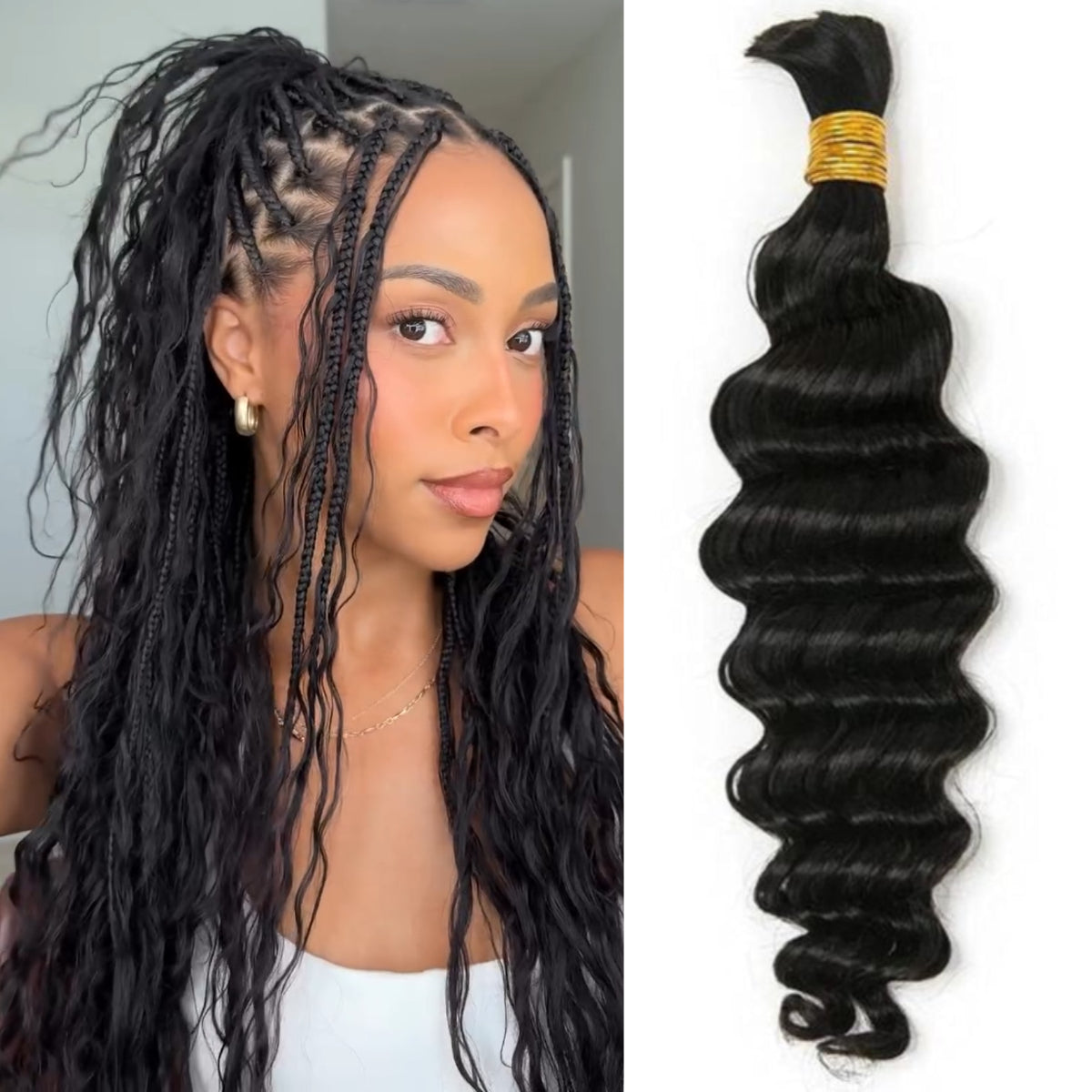 Loose Deep Wave Bulk Human Braiding Hair Extensions Natural Color- Rafarada
