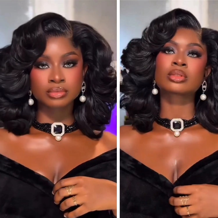 Loose Wave Bob Wig Natural Black Short Bob Glueless Human Hair Lace Wig for Beginner - Rafarada