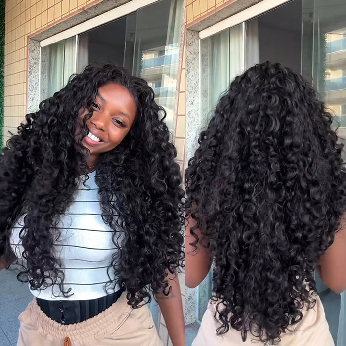Loose Curly Wave Human Hair Glueless HD Transparent Lace Front Wig Bouncy Curly Pre Plucked Brazilian Human Hair Wig - Rafarada