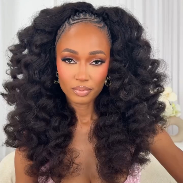 Loose Deep Wave Half Wig for Black Women Natural Black Glueless Big Curly Braid-in Half Wigs - Rafarada