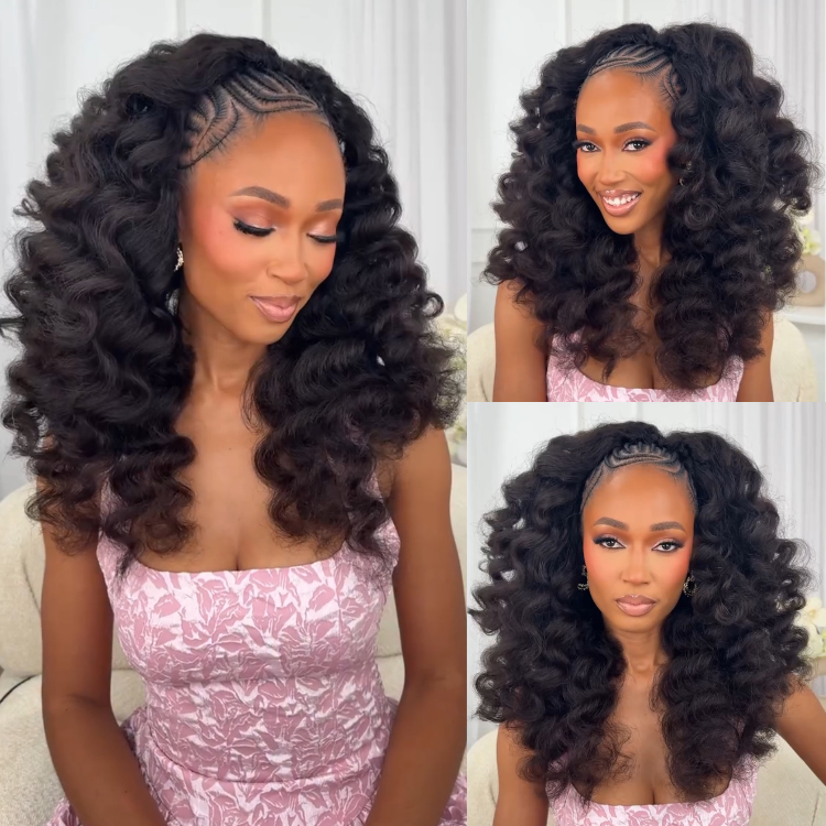 Loose Deep Wave Half Wig for Black Women Natural Black Glueless Big Curly Braid-in Half Wigs - Rafarada
