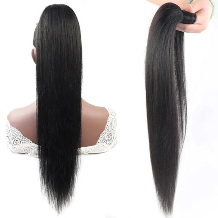 Straight Wrap Around Ponytail Human Hair Extensions Natural Color Hairpiece- Rafarada