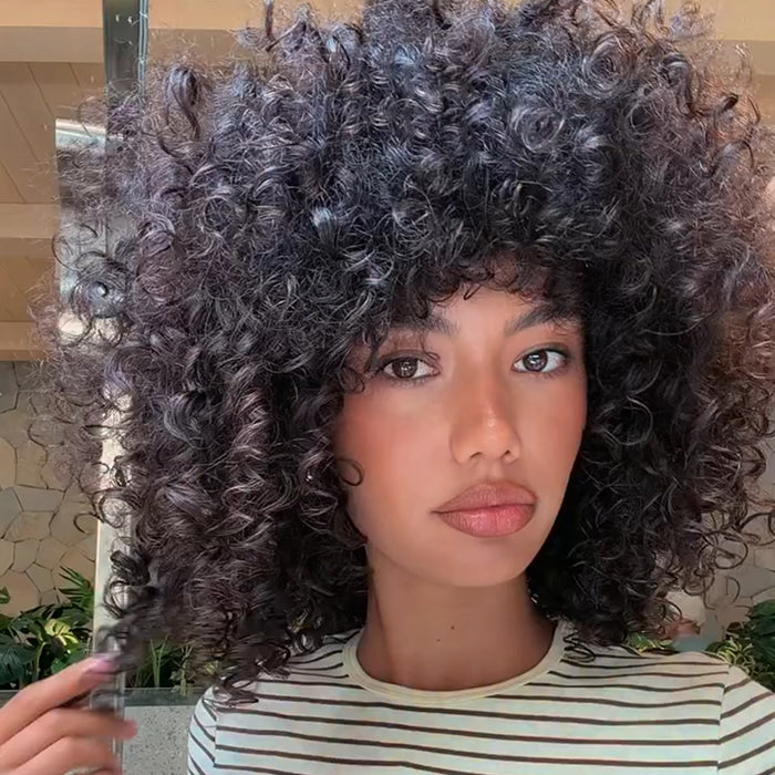 Fluffy Volume Glueless Bouncy Curly Human Hair Natural Black Color Wear & Go Skin Base Lace Closure Wigs- Rafarada