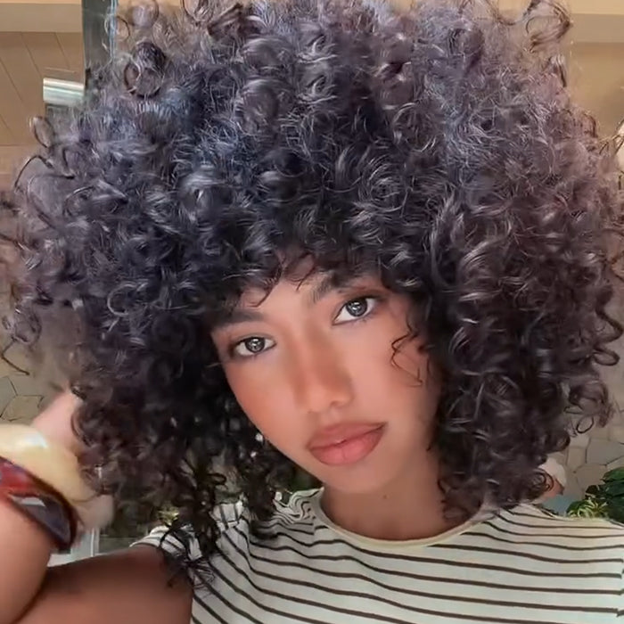 Fluffy Volume Glueless Bouncy Curly Human Hair Natural Black Color Wear & Go Skin Base Lace Closure Wigs- Rafarada
