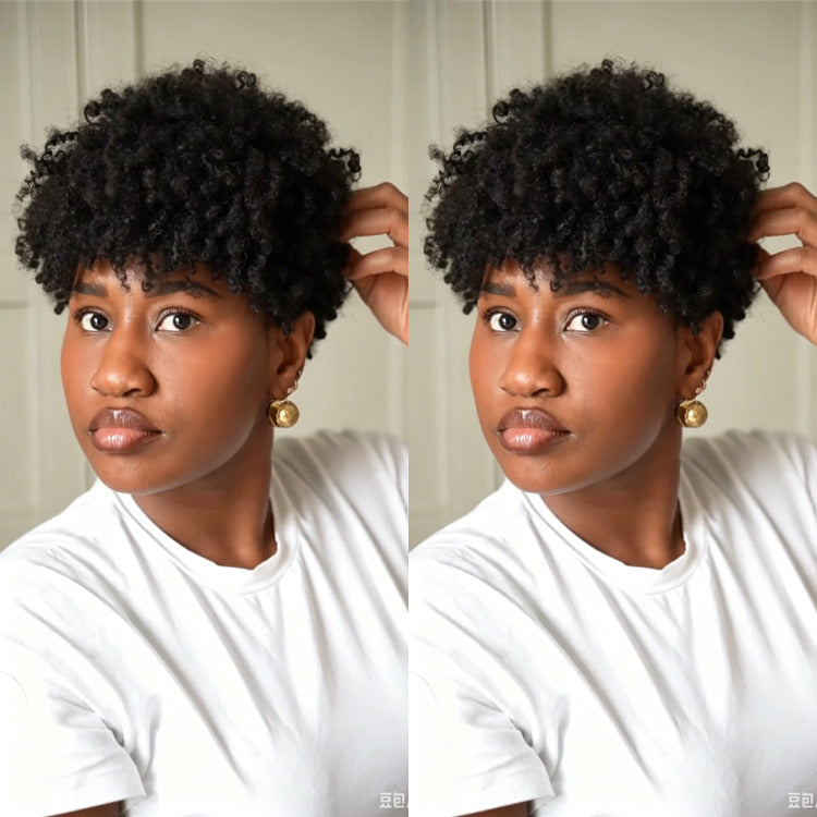 Short Spiral Curls Human Hair Wigs Natural Black Color Glueless Lace Front & Machine Kinky Curly Human Hair Wig - Rafarada
