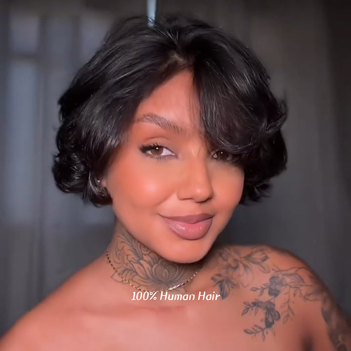 Pixie Cut Shot Bob Loose Wave Glueless Human Hair Lace Front Wig Natural Wig For Woman- Rafarada