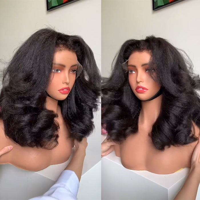 Yaki Loose Wave Human Hair Wig Glueless HD Lace Front Wig Natural Color End Curl Wig For Woman-Rafarada