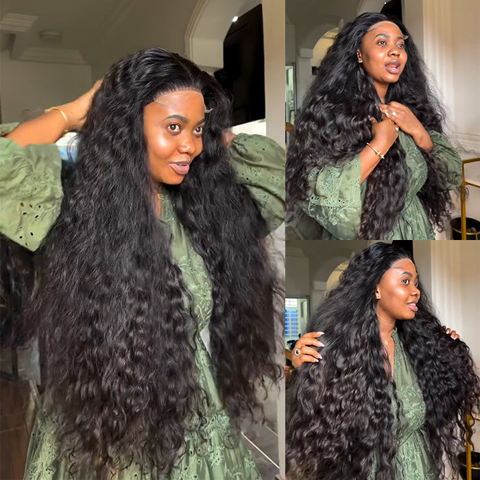 Natural Curly Wave Human Hair Wig Natural Black Color Water Wave Natural Look Human Hair Lace Wig - Rafarada