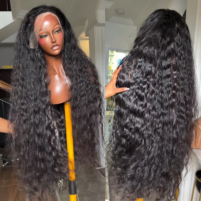 Natural Curly Wave Human Hair Wig Natural Black Color Water Wave Natural Look Human Hair Lace Wig - Rafarada